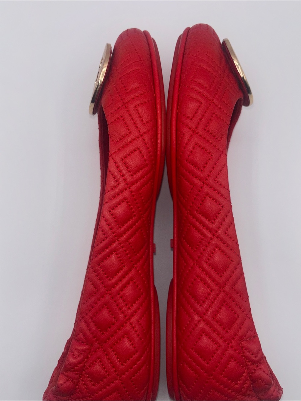 Tory Burch Red Quilted Logo Ballet Flats with Gold Emblem - Picture 7 of 10